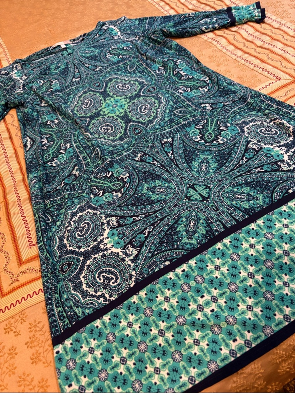 Signature by Camryn Retro Teal Paisley Midi Dress, Polyester Blend, 16W